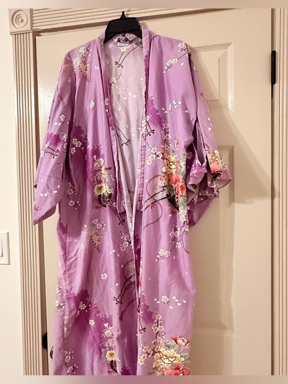 Vintage Lavender Authentic Floral Kimono Robe Made In Japan 100%Cotton - Picture 3 of 6